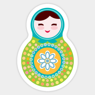 Russian dolls matryoshka green and blue colors. Sticker